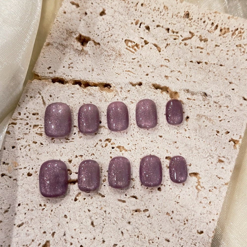 Lavender Stardust Set/Handmade Oval Cat Eye Press on Nails